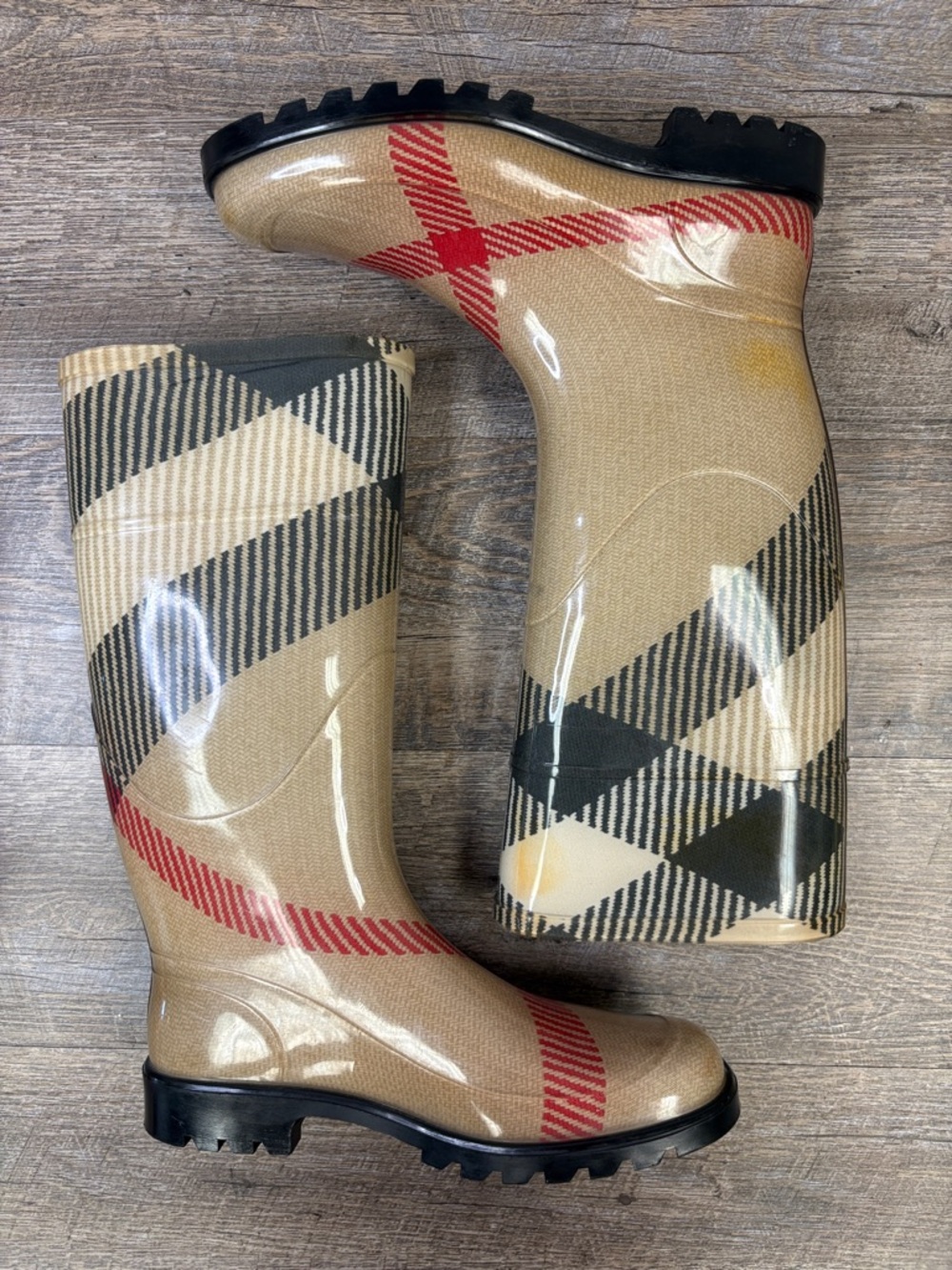Burberry Rain Boots Nova Check Rubber Mid Calf Boots EU 38 US 7 Made in Italy - Picture 4 of 13